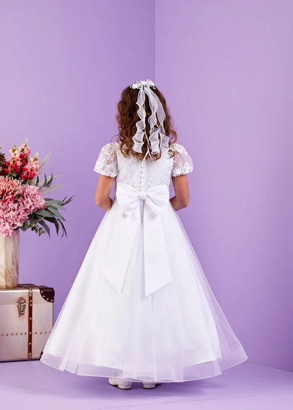 Peridot - Ayda Flower Bodice Holy Communion Dress with a Net Tulle Skirt