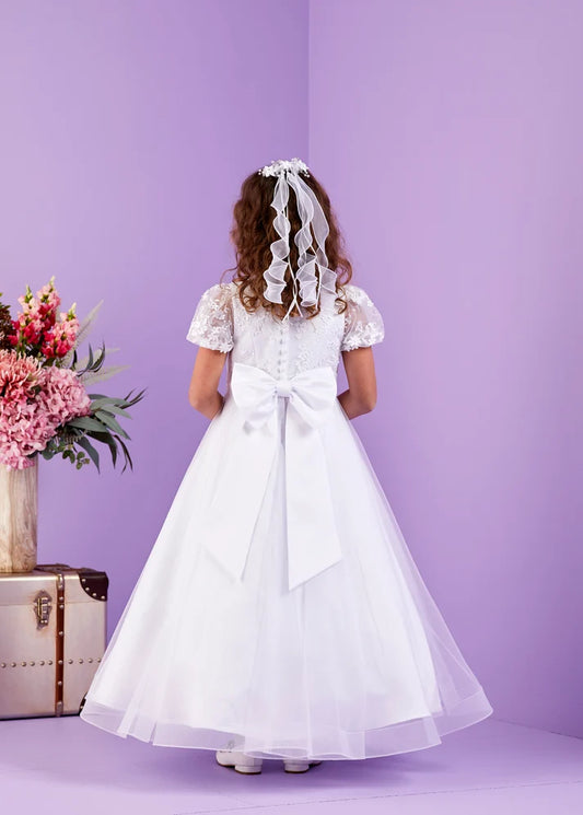 Peridot - Ayda Flower Bodice Holy Communion Dress with a Net Tulle Skirt