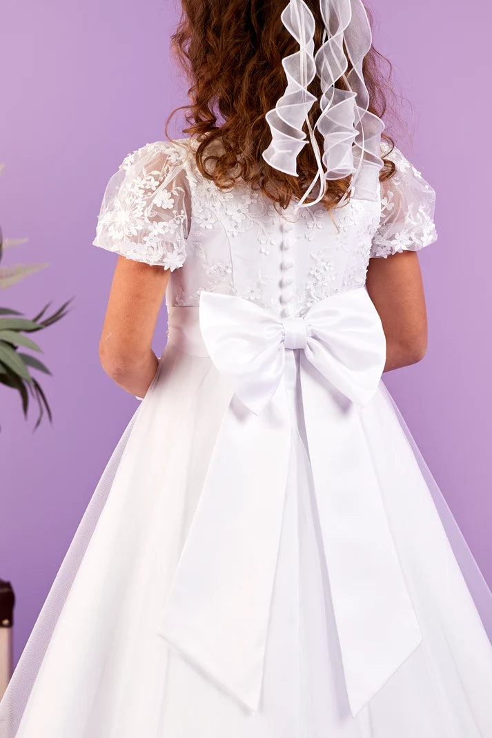 Peridot - Ayda Flower Bodice Holy Communion Dress with a Net Tulle Skirt
