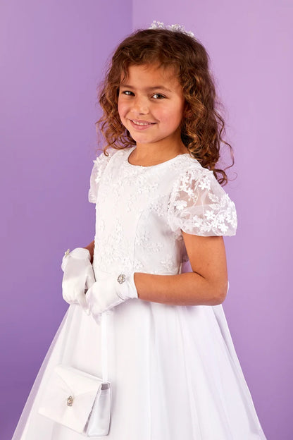 Peridot - Ayda Flower Bodice Holy Communion Dress with a Net Tulle Skirt