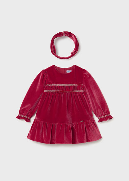 Mayoral Baby Girls Red Velvet Dress With Hairband