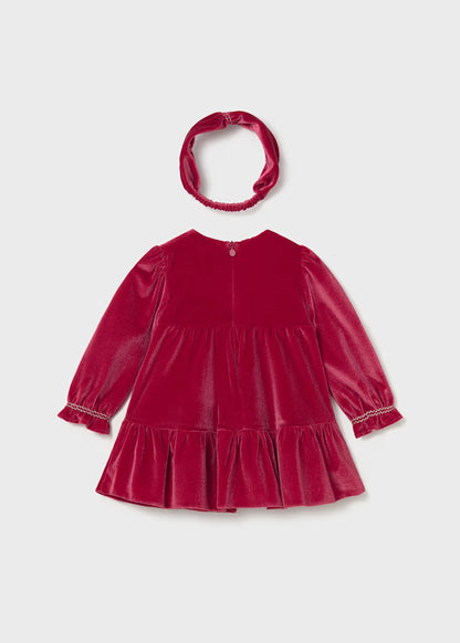 Mayoral Baby Girls Red Velvet Dress With Hairband