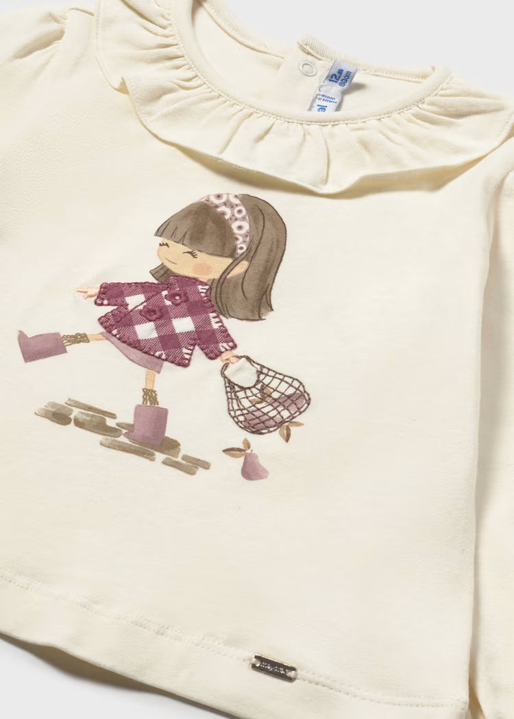 Mayoral Baby Girls Long Sleeve Cream Top with Doll Design