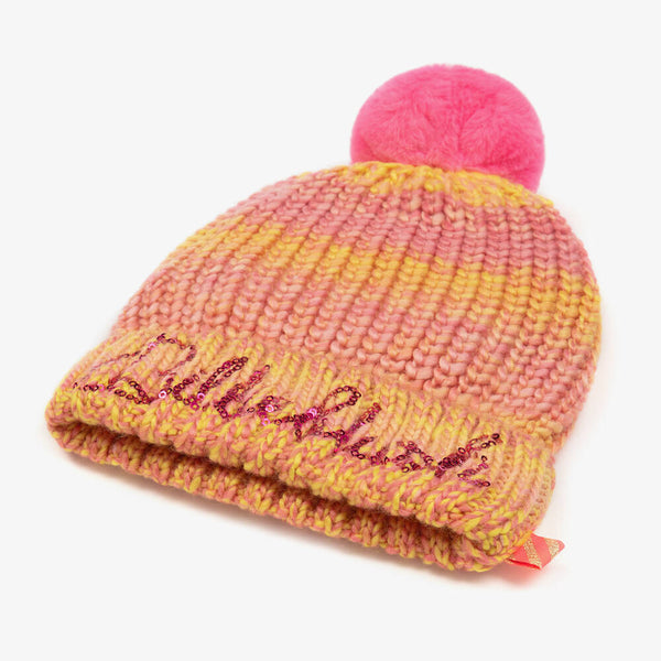 Billieblush Pink & Yellow Knitted Pom-Pom Hat