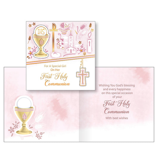 3D Special Girl First Holy Communion Card