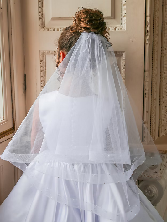 Crystal & Pearl Audrey Communion Veil Pearl detail trim