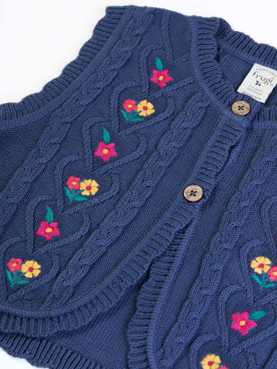 Frugi Girls Connie Navy Flowers Knitted Waistcoat