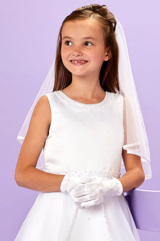 Peridot - Florence White Beaded Pearl Organza Communion Dress