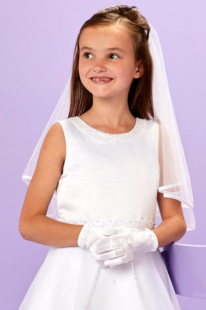 Peridot - Florence White Beaded Pearl Organza Communion Dress