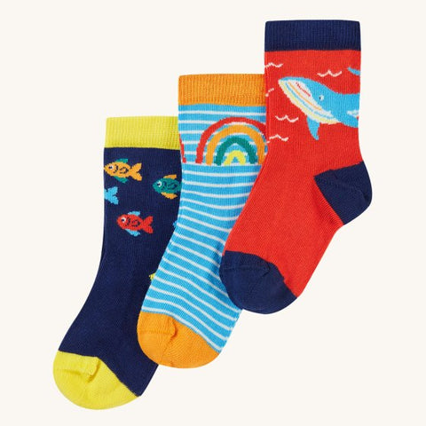 Frugi Little Socks 3 Pack - rainbow sea