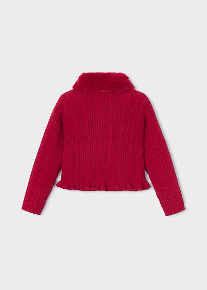 Mayoral Girls Red Faux Fur Collar Cardigan
