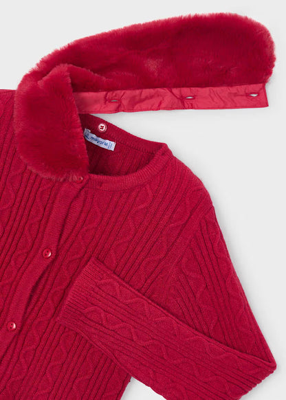 Mayoral Girls Red Faux Fur Collar Cardigan