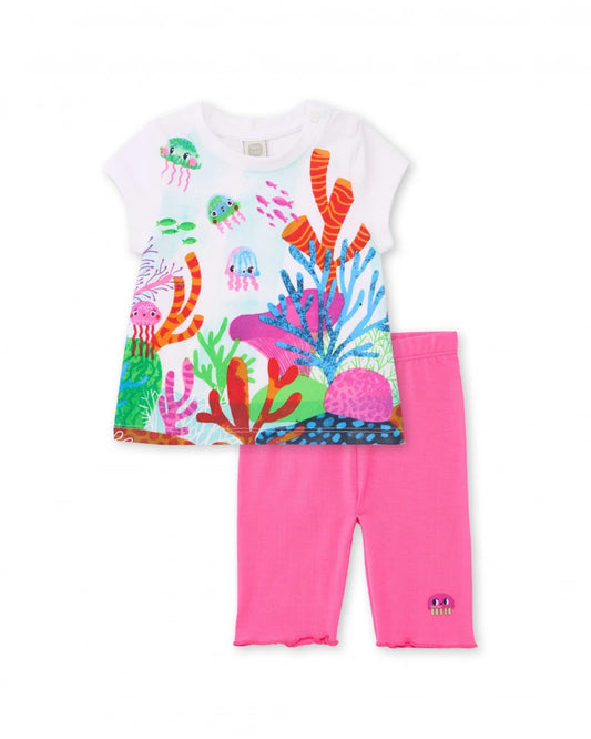 Tuc Tuc Girls T-Shirt and Capri Leggings Set with Seabed Print