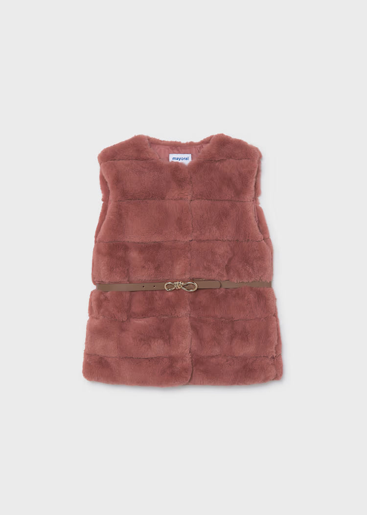 Mayoral Girls Pink Fur Vest with Belt
