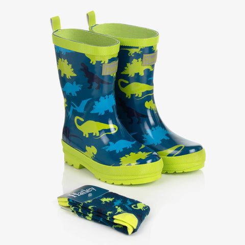 Hatley Boys Blue Real Dinos Rain Boots & Socks