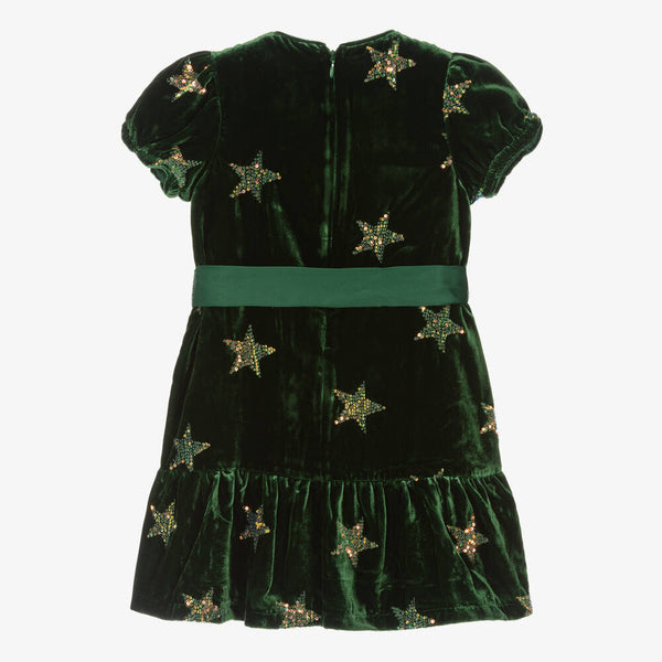 Hatley Girls Green Velvet & Sequin Stars Dress