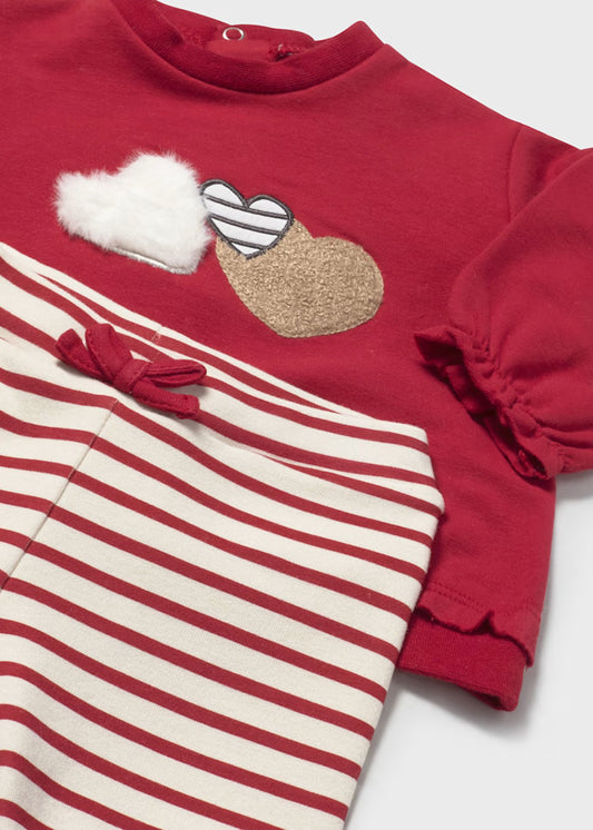 Mayoral Baby Girls 2 Piece Cherry top & Stripe Leggings Set