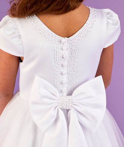 Peridot - White Pearl & Sparkly Tulle Communion Dress