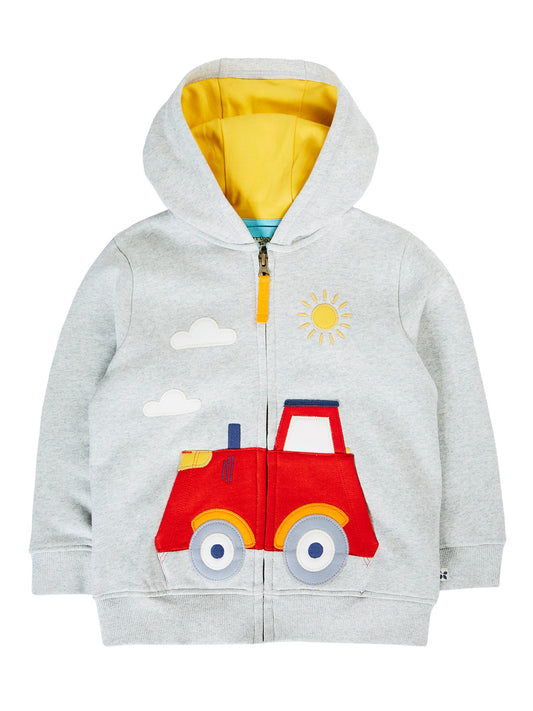 Frugi Baby Boys Grey Tractor Hoodie