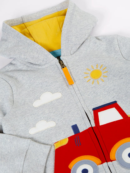 Frugi Baby Boys Grey Tractor Hoodie