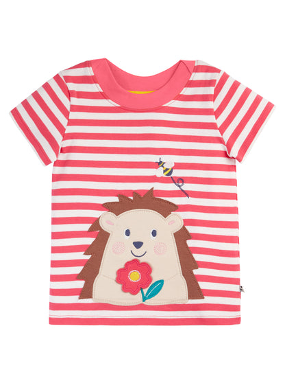 Frugi Baby Girls Rhubarb Stripe/Hedgehog Easy On T-shirt