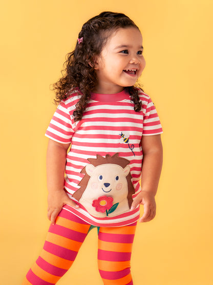Frugi Baby Girls Rhubarb Stripe/Hedgehog Easy On T-shirt