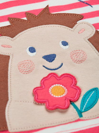Frugi Baby Girls Rhubarb Stripe/Hedgehog Easy On T-shirt