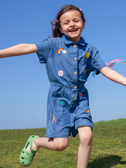Frugi Girls Imogen Denim/Happy Jumpsuit