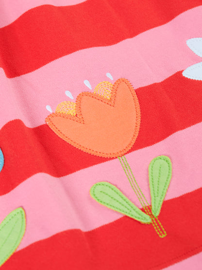 Frugi Girls Amelia Stripe/Bloom Applique Dress