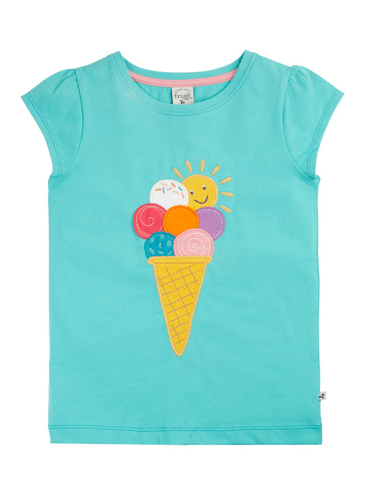 Frugi Girls Harmony Aqua/Ice-cream Circular T-shirt
