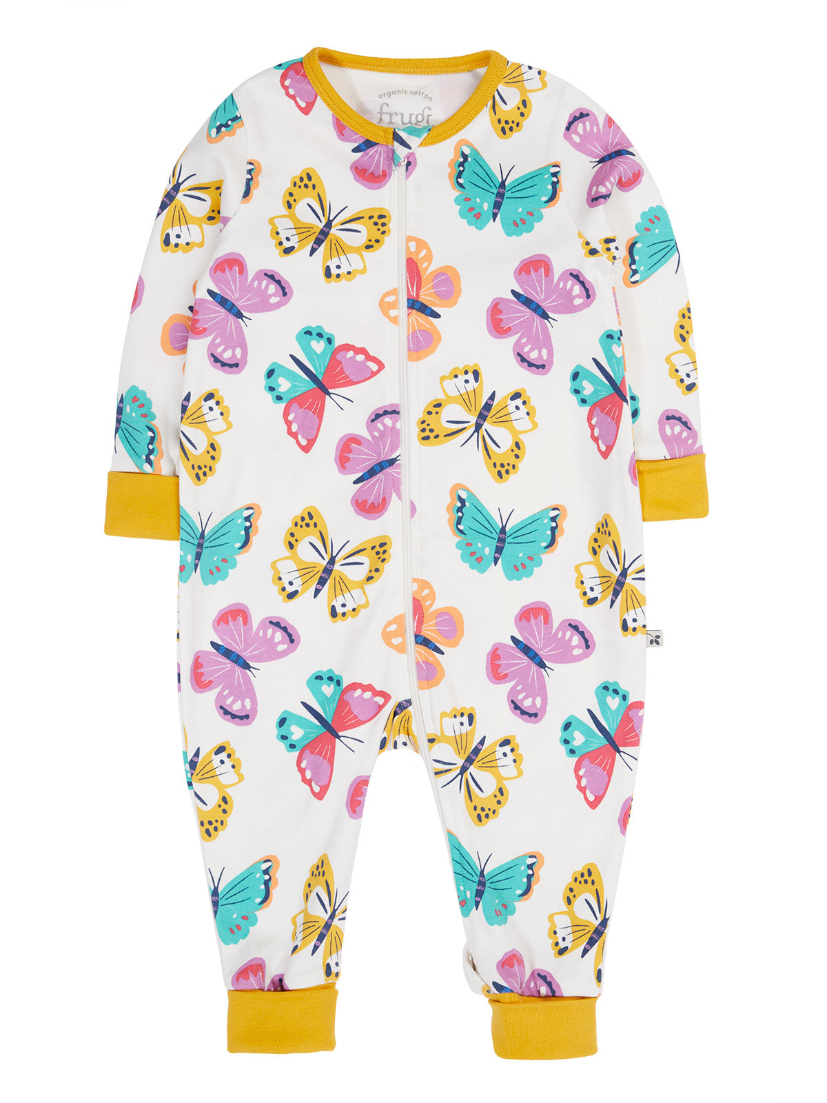 Frugi Baby Girls Zelah White Butterfly Zip Up All In One