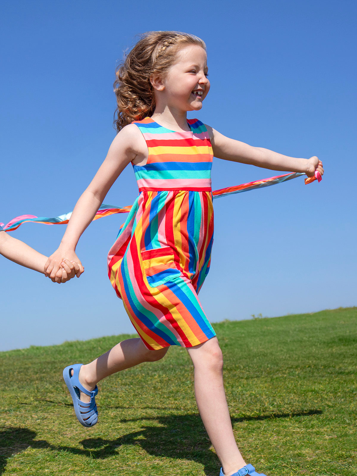 Frugi Girls Samantha Strawberry Rainbow Stripe Dress