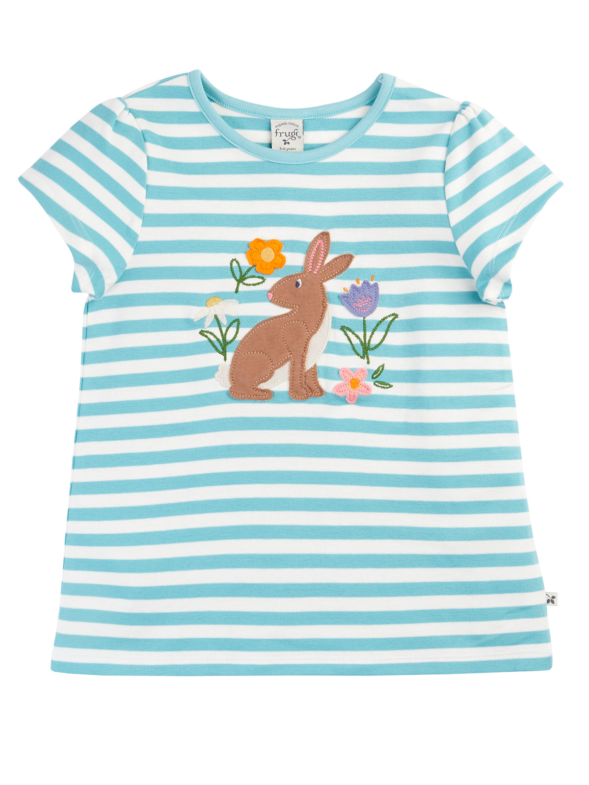 Frugi Girls Lichen Stripe/Rabbit Lindsey T-shirt
