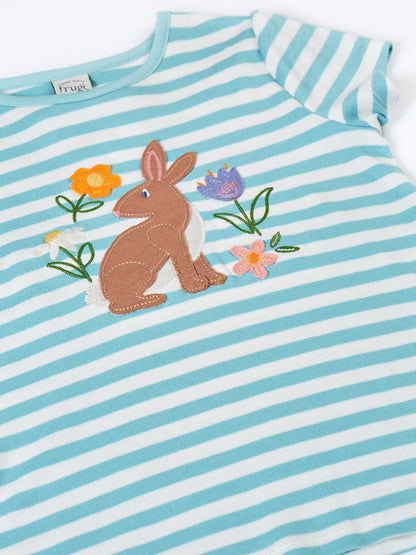 Frugi Girls Lichen Stripe/Rabbit Lindsey T-shirt