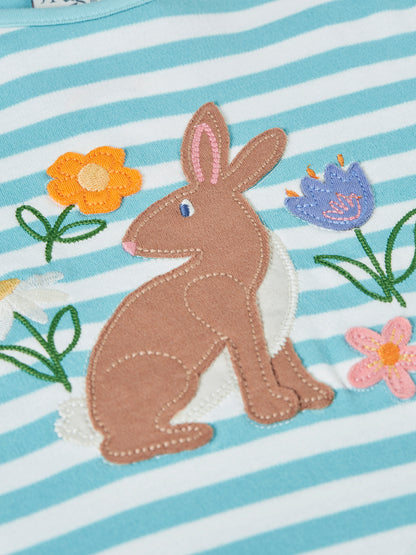Frugi Girls Lichen Stripe/Rabbit Lindsey T-shirt