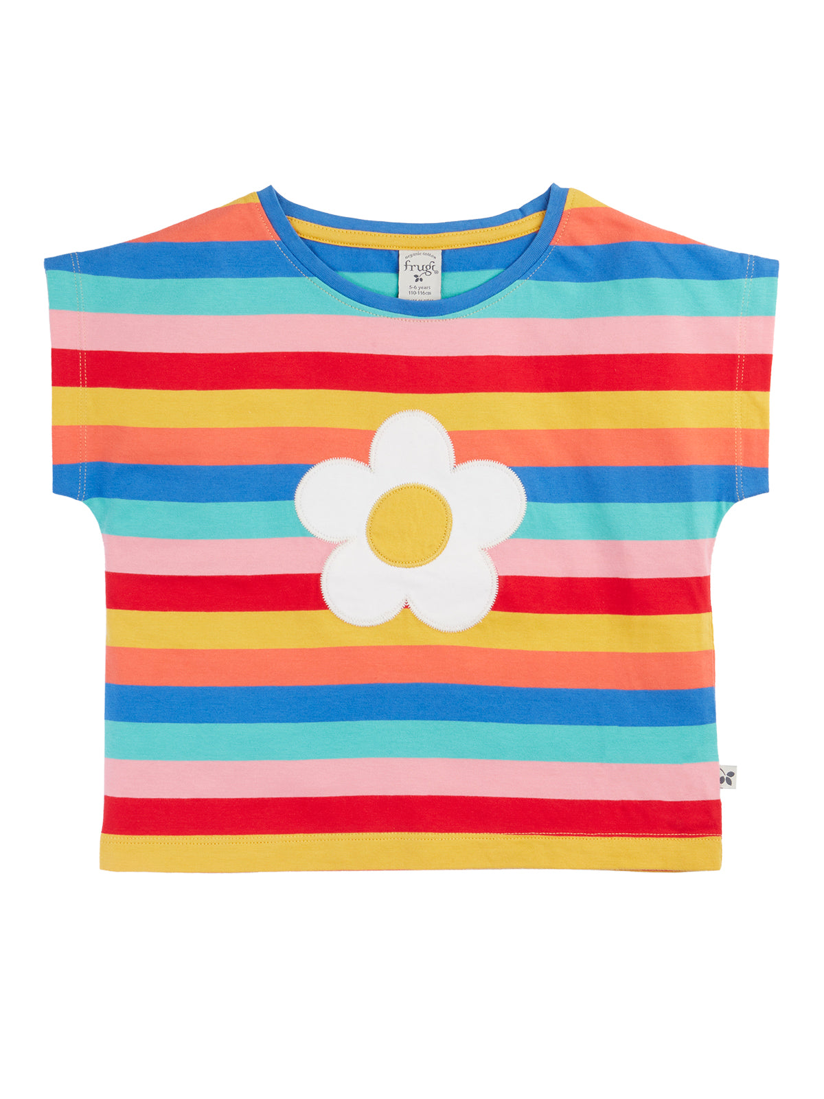 Frugi Girls Rainbow Stripe/Flower Fiona Applique T-shirt