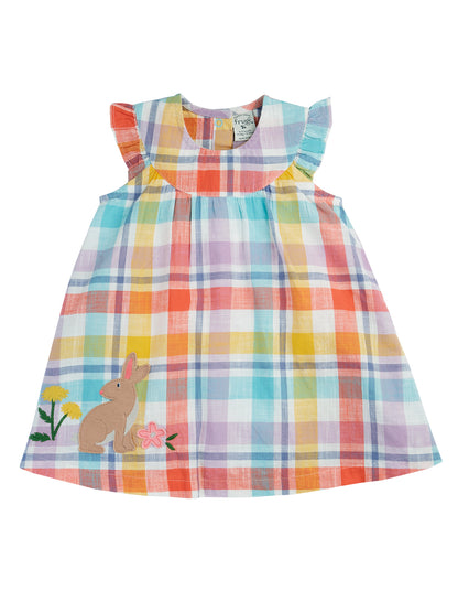 Frugi Baby Girls Springtime Check Rabbit Flora Body Dress