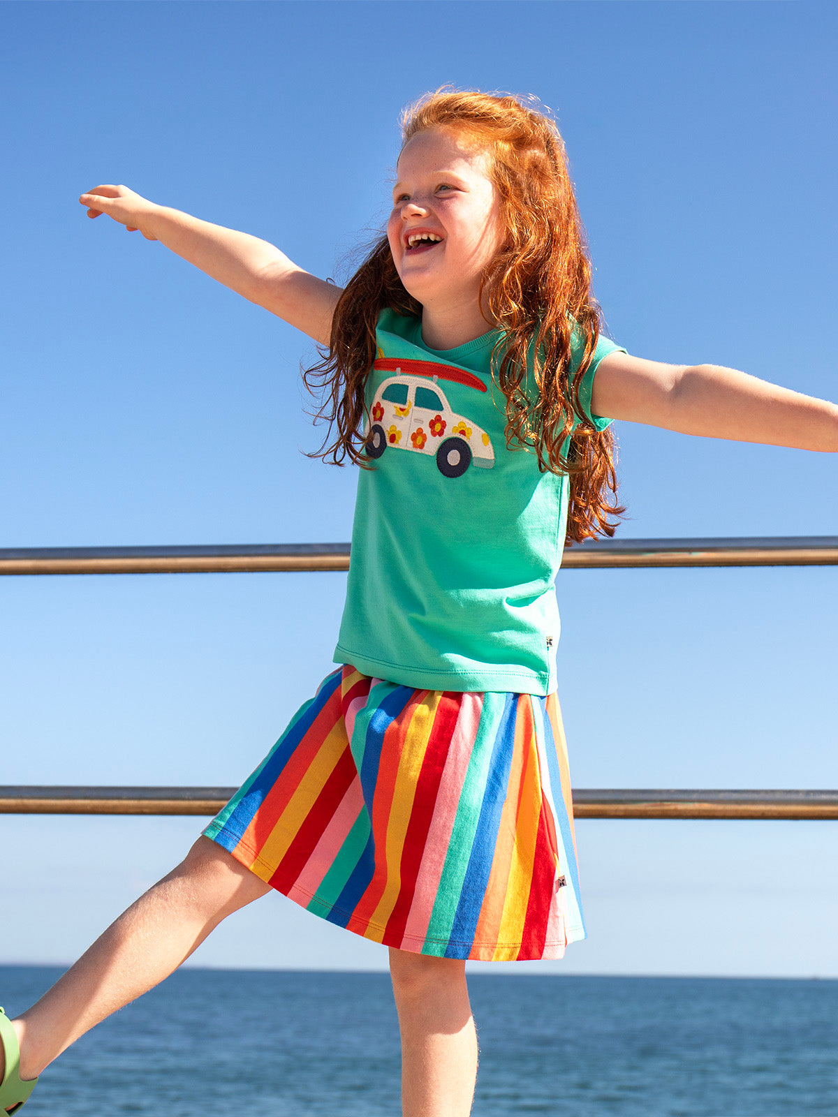 Frugi Girls Strawberry Rainbow Stripe Alba Skort