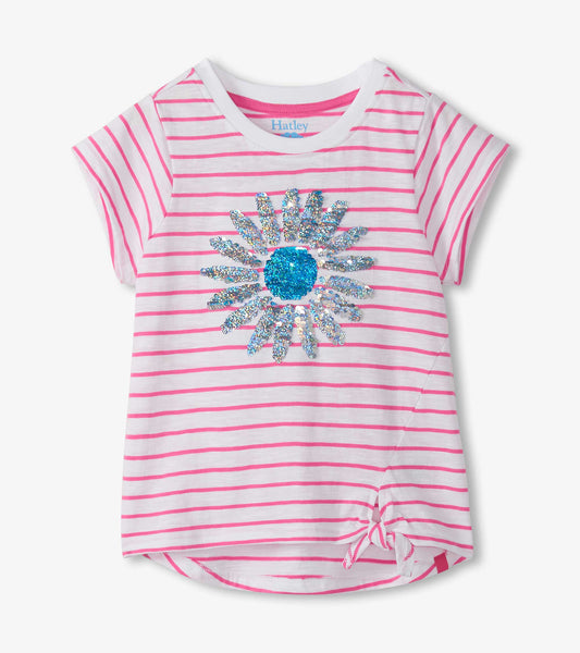 Hatley Girls Radiant Flower Striped Tie Front Tee