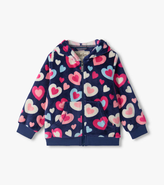 Hatley Girls Bunches of Hearts Fleece Zip-Up Hoodie