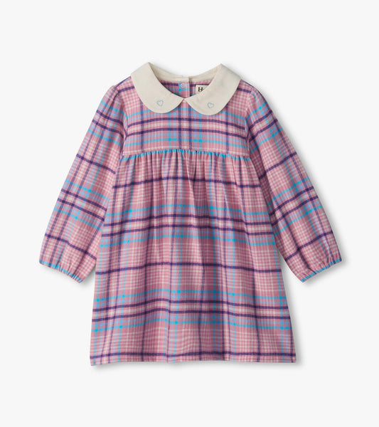 Hatley Baby Girls Mauve Plaid Flannel Puff Sleeve Pinafore