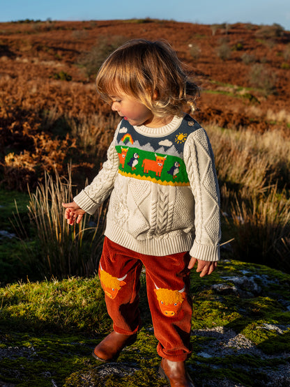 Frugi Baby Boys Arlo Cord Highland Cow Trousers