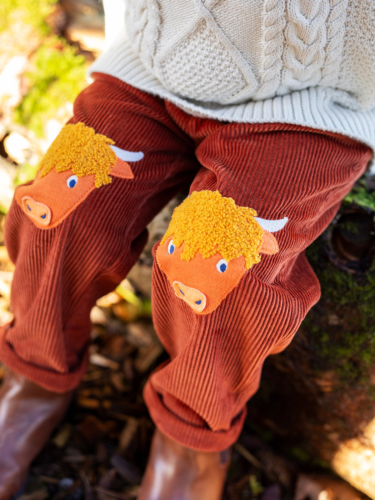 Frugi Baby Boys Arlo Cord Highland Cow Trousers