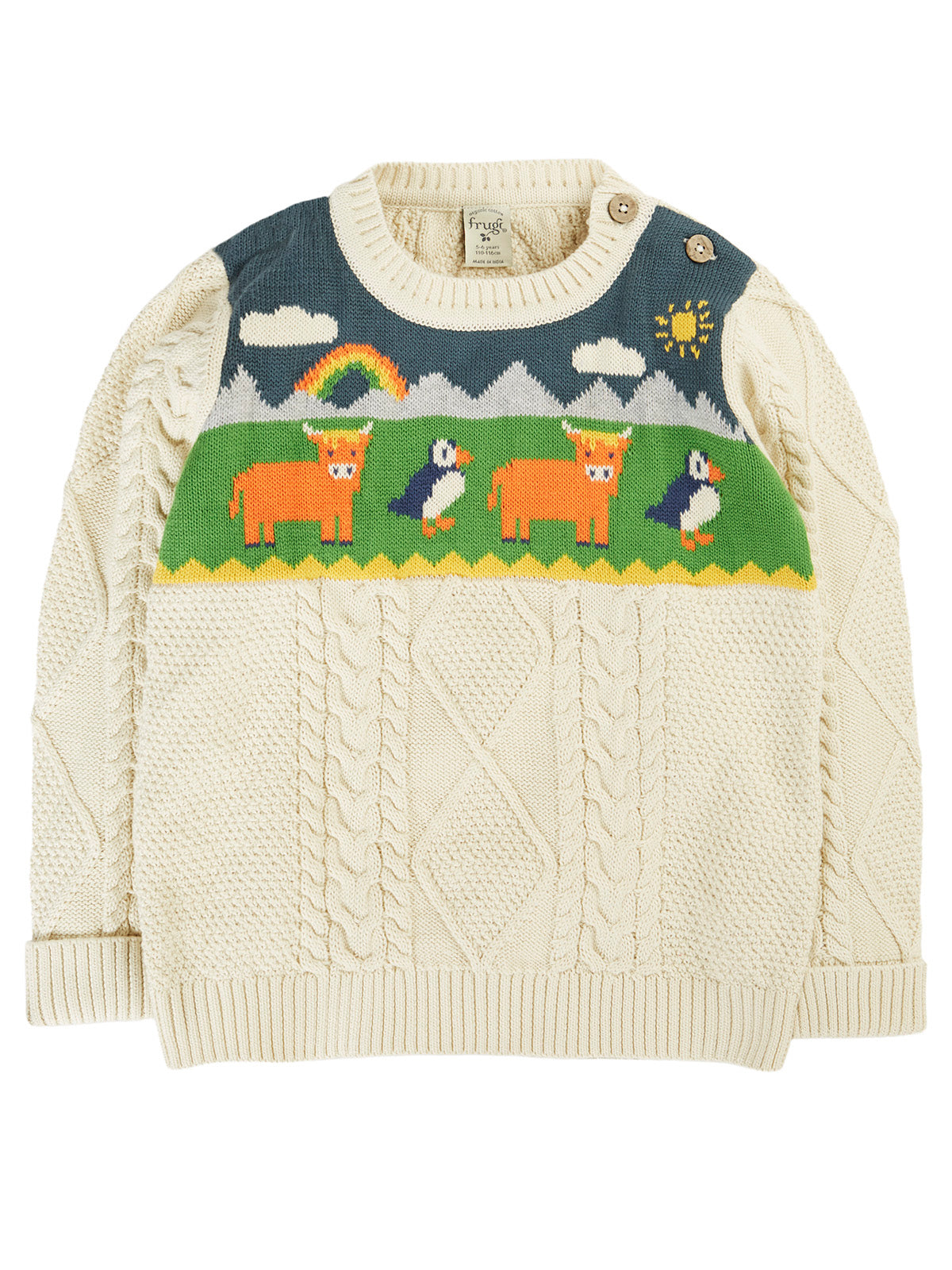 Frugi Baby Boys Clyde Cable Knit Highlands Jumper