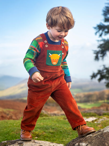 Frugi Baby Boys Sebby Cord Highland Cow Dungaree