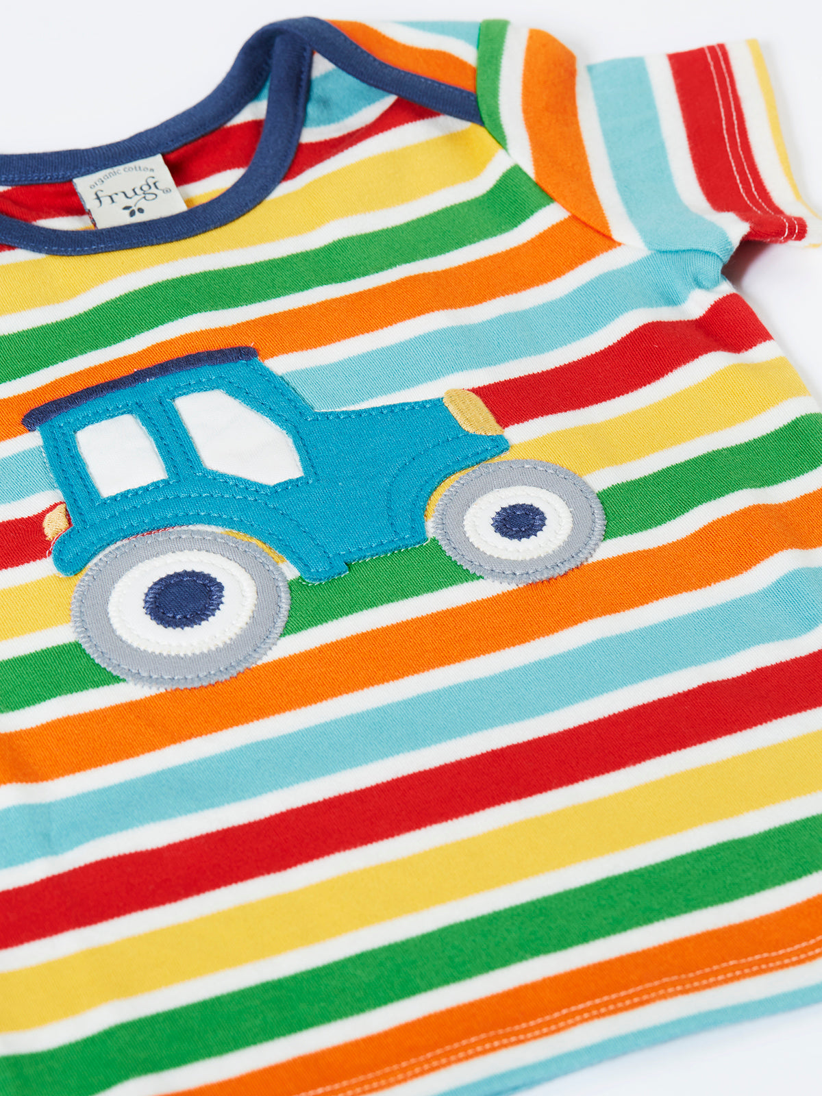 Frugi Baby Boys Happy Stripe/Tractor Applique T-shirt