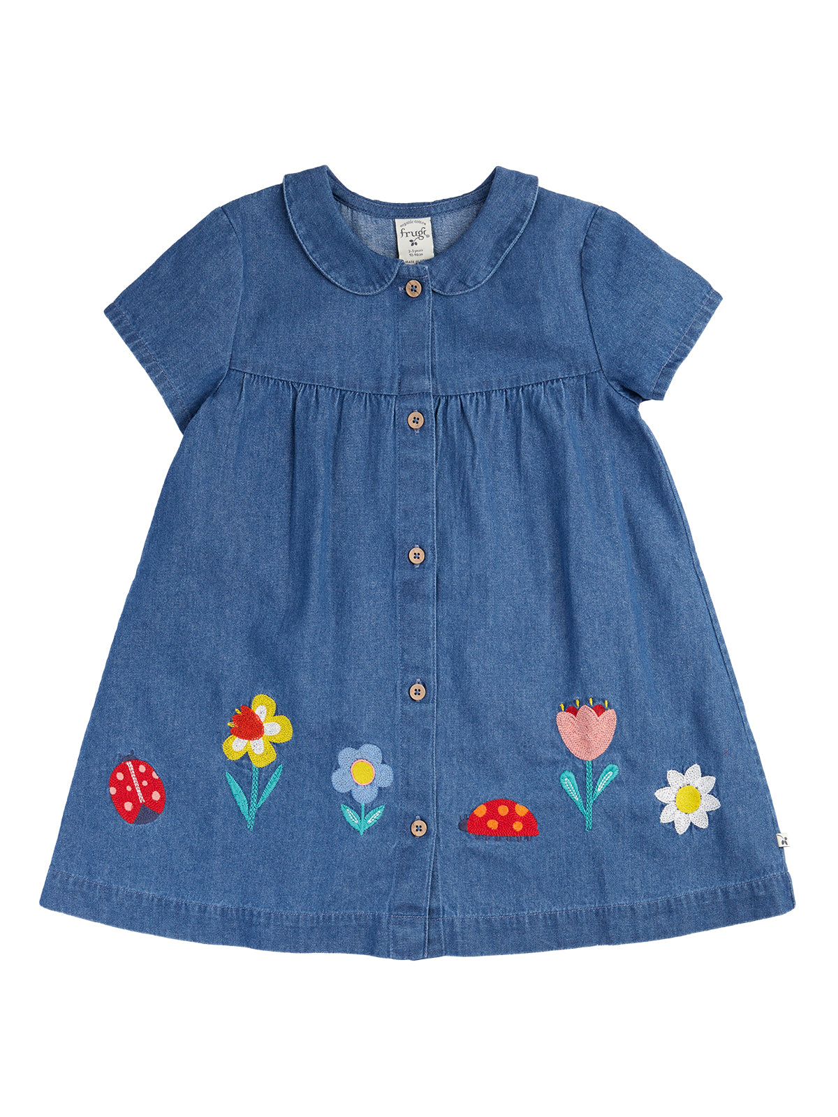 Frugi Girls Rosemary Denim/Flowers Dress