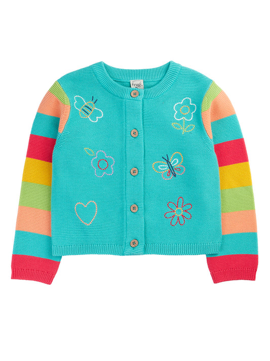 Frugi Girls Cammie Aqua Butterfly Cardigan