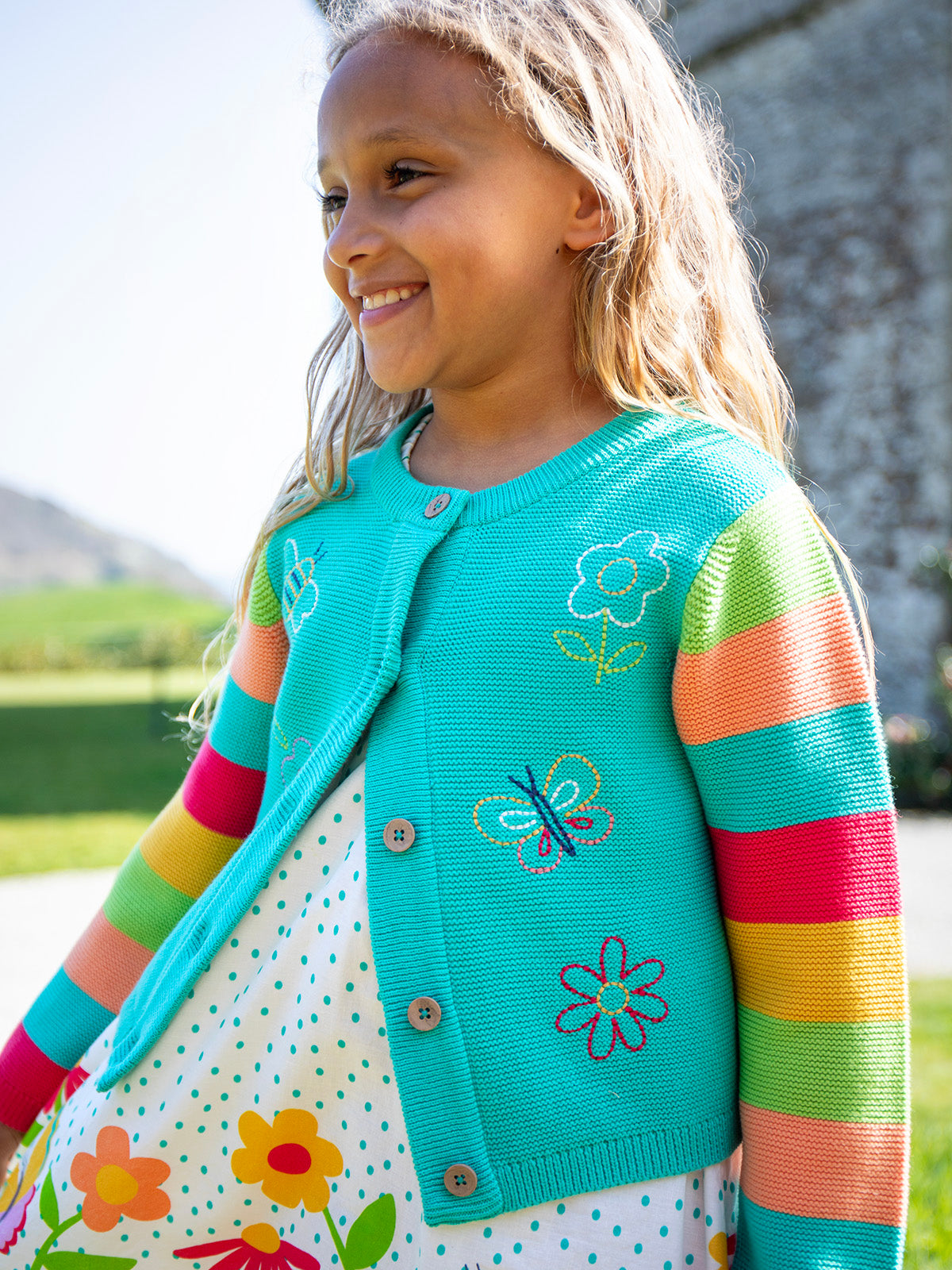Frugi Girls Cammie Aqua Butterfly Cardigan