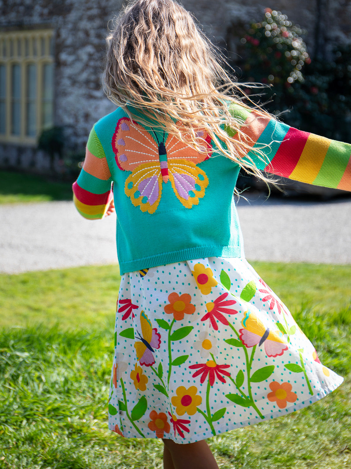 Frugi Girls Cammie Aqua Butterfly Cardigan